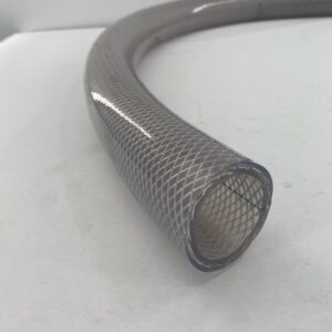 Curved reinforced PVC hose with diamond braid