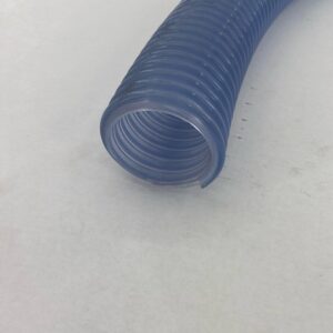 Blue corrugated flexible hose on white background