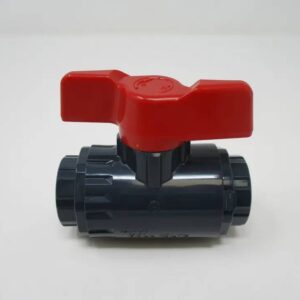 Gray PVC ball valve with red handle