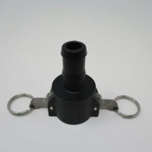 Black camlock hose adapter with key rings