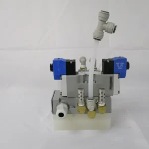 Pneumatic solenoid valve assembly on white block