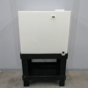White plastic reservoir mounted on black stand