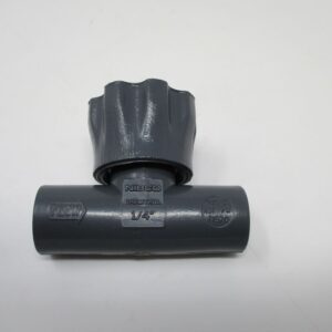 Gray plastic flow control valve with knob