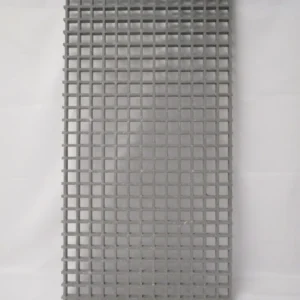Vertical gray grid panel photographed upright