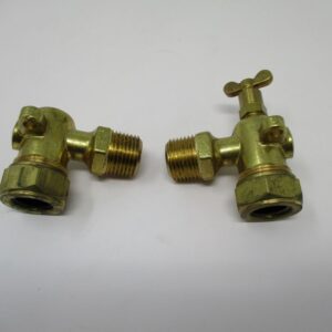 Brass angled valves pair on white