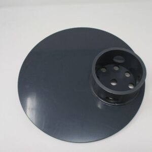 Dark gray circular disk with vented collar