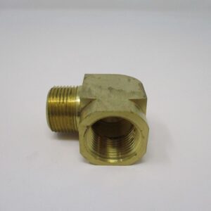 Brass elbow showing female threaded opening