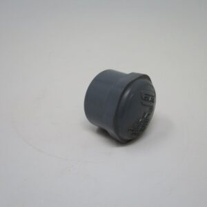 dark gray plastic end cap with markings