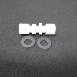 White plastic threaded connector with gaskets