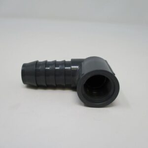Grey plastic 90° hose barb elbow connector