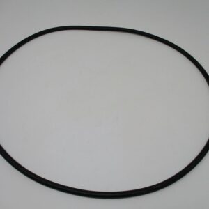 Black circular rubber O-ring on white background