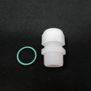 white bulkhead fitting and green O-ring