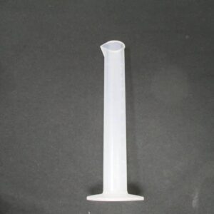 Clear graduated plastic measuring cylinder