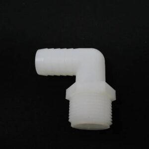 White plastic 90-degree hose barb with male threads