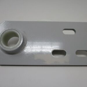 Gray metal mounting bracket with bushing