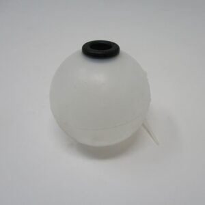 Translucent plastic float with rubber grommet