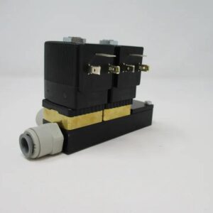 Dual black solenoid coils on brass manifold