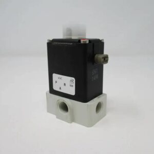 Compact pneumatic valve with threaded ports visible
