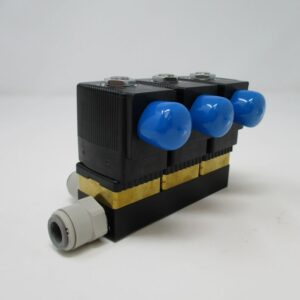 Triple solenoid valve assembly with blue caps