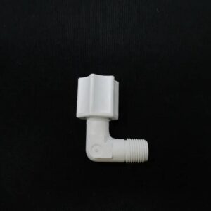 Right-angle plastic elbow fitting with threads
