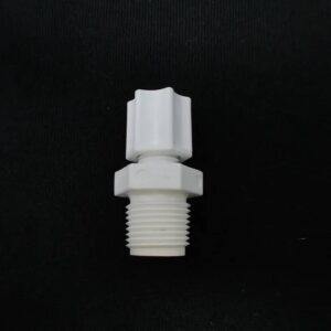 White threaded plastic adapter with hex nut