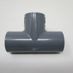 Gray PVC three-way T fitting on white background