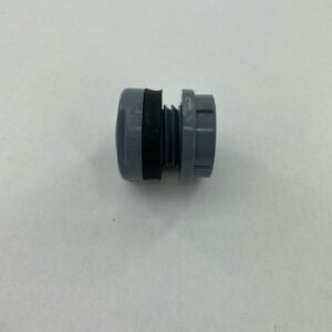 Gray plastic pipe end cap with gasket