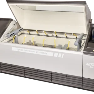 Auto Technology X Series Size 40 NC cyclic corrosion test chamber with open lid, showing exposure zone and spray system for OEM cyclic corrosion standards.