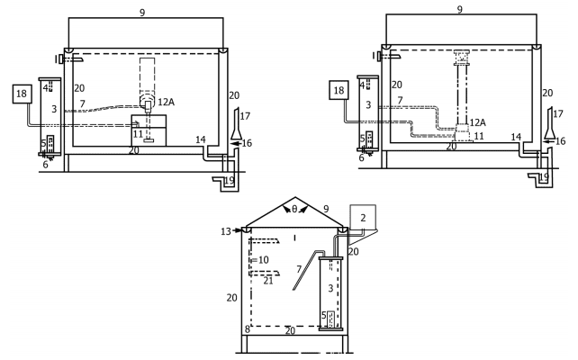 ASTM B117 chamber diagram illustrating salt fog cabinet construction and specimen exposure layout.