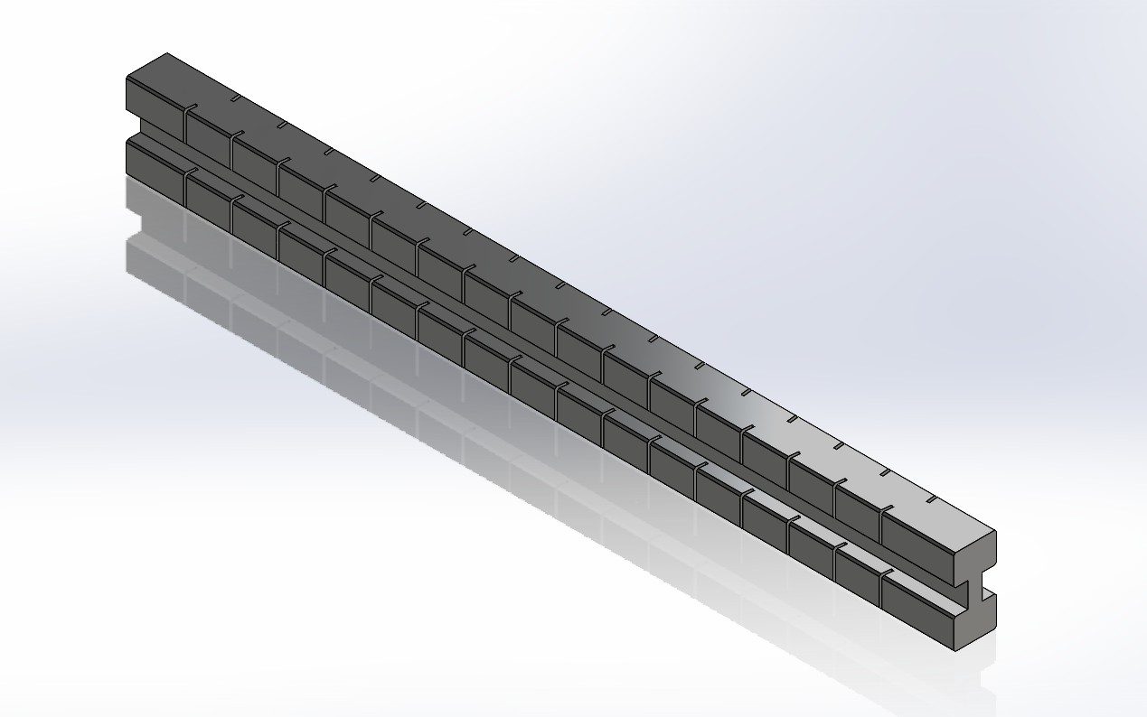 C262880-S slotted polypropylene panel support bar with 6 degree from vertical specimen slots and central drainage channel for aerospace corrosion testing