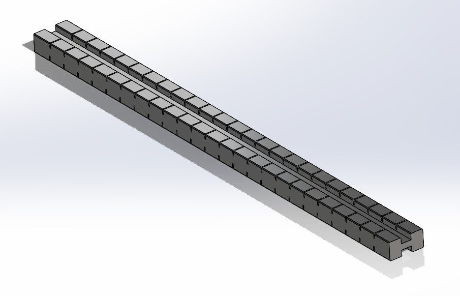 C262890-S slotted polypropylene panel support bar with 6 degree from vertical specimen slots and central drainage channel for aerospace corrosion testing
