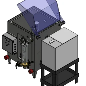 M Series salt fog corrosion test chamber featuring an integrated bubble tower, external salt solution reservoir tank, and an industrial command control electrical panel for automated environmental testing.